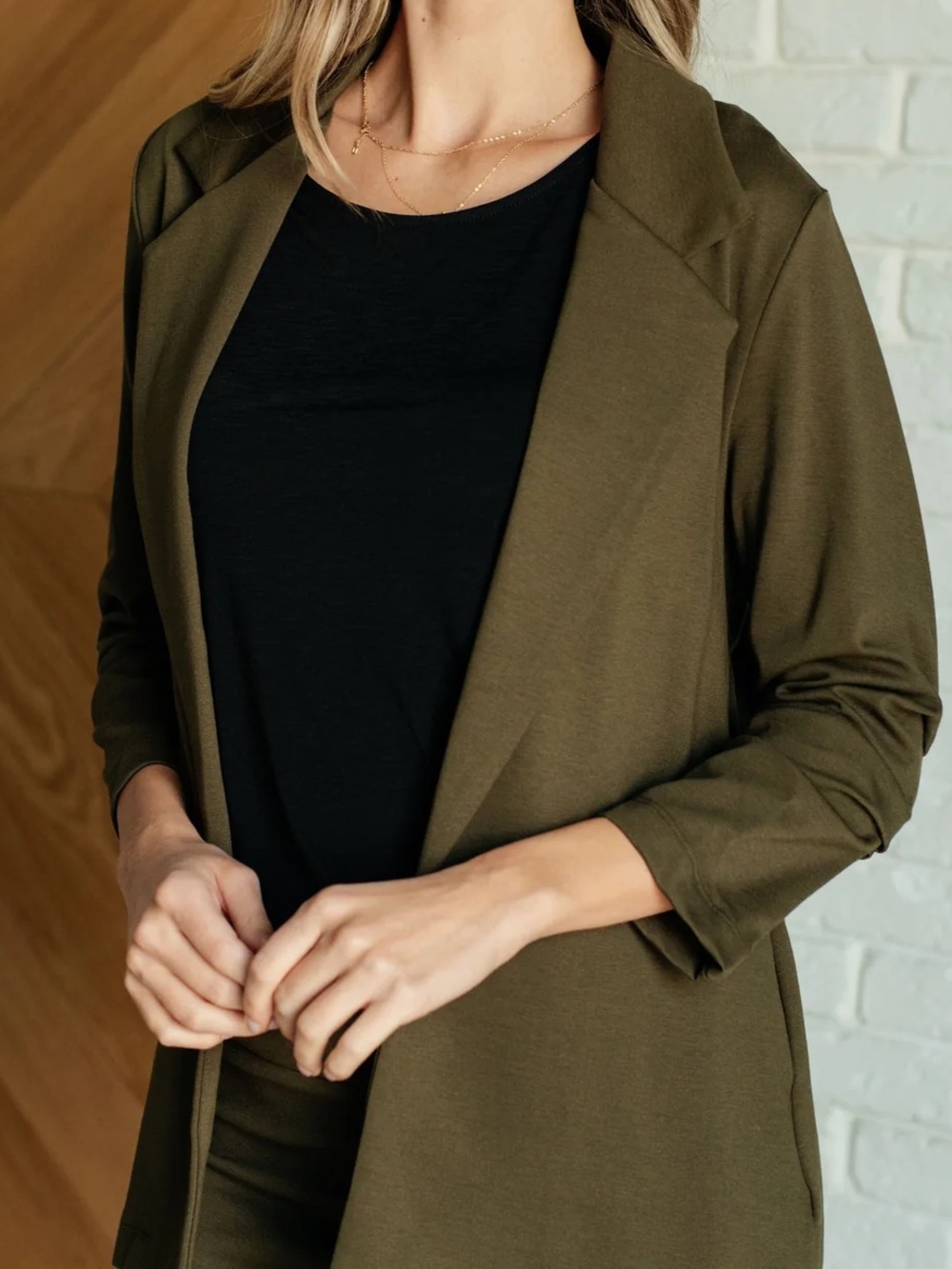 Olive DEAR SCARLETT MAGIC 3/4 BLAZER-Olive see matching Gala pants $16 too - Picture 2 of 5